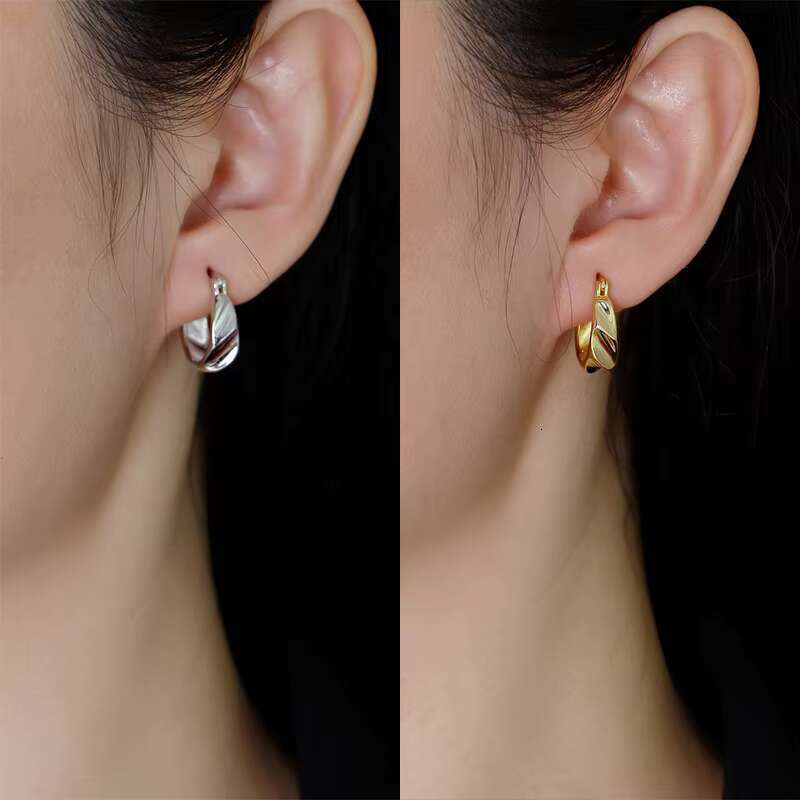 style jewelry and accessories, gold-plated pure sier geometric hoop earrings, women's thick earrings