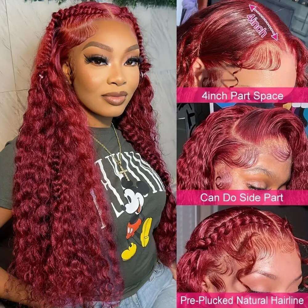 Bury 30 Inch Water Deep Wave Wigs 13x6 Hd Lace Frontal 13x4 99j Red Colored Curly Human Hair Wig