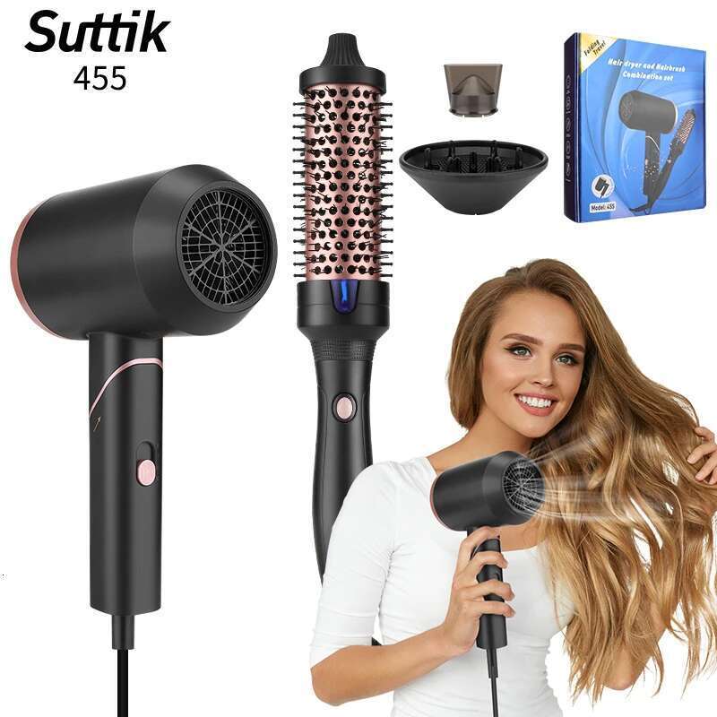 RESUXI 455 Women's 2 in 1 Household High Power Negative Ion Straight Comb Set Dryer Curling Iron Hair Salon