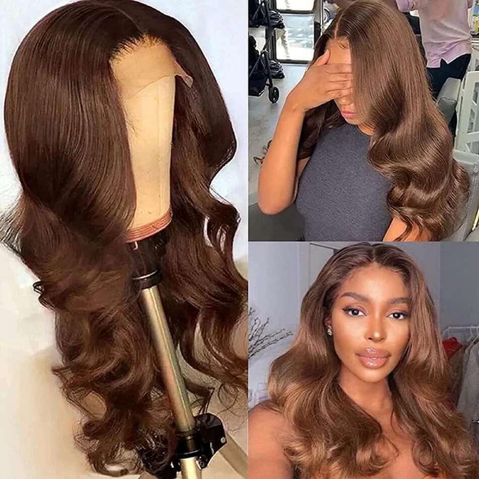 Chocolate 13x4 Front Wig Brazilian Pre Plucked 13x6 HD Lace Frontal Dark Brown Body Wave Human Hair Closure Wigs