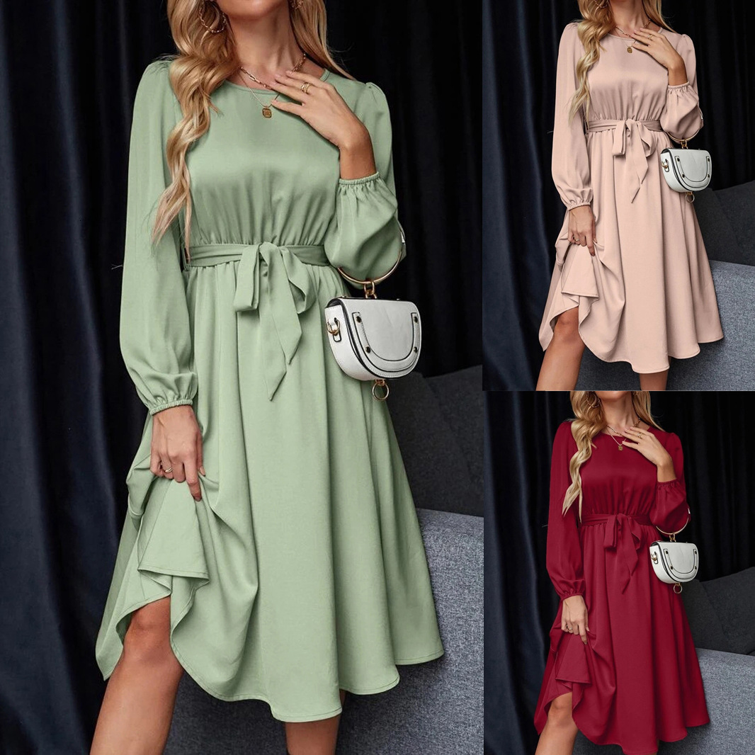 Designer Dress 2025 New Lantern Sleeve Keyhole Back Strap Satin Dress Spicy Girl Plus Size Dress Beach Dress