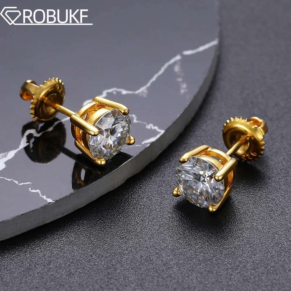 18K Gold Plated 0.1-5CT Moissanite Studs Earrings for Women Men 925 Sterling Silver Screw Back Earring Wedding Jewelry With GRA