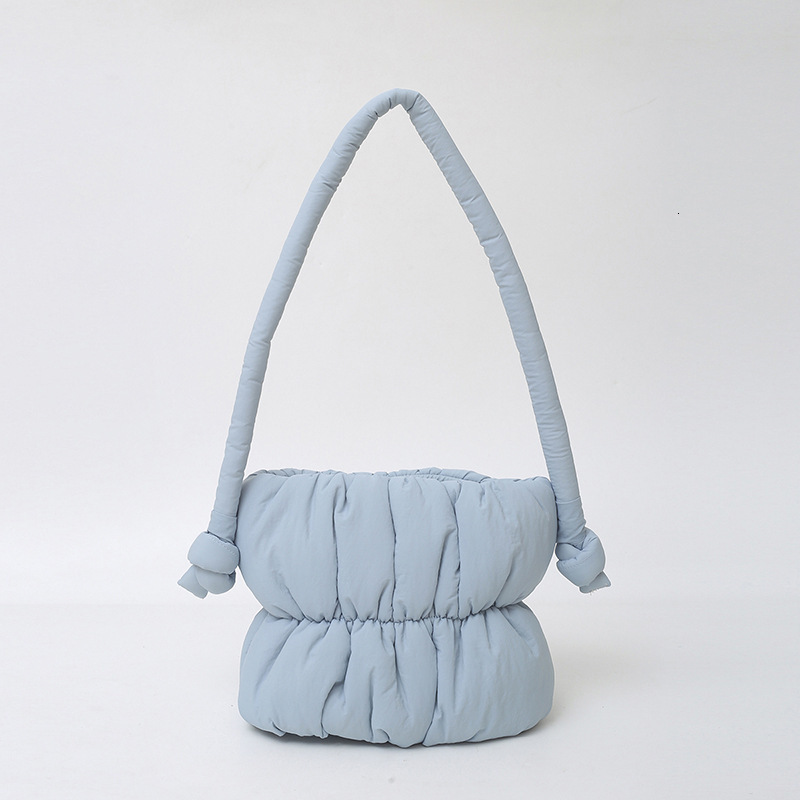 2025 new pleated cloud niche design fluffy bucket casual versatile down cotton jacket shoulder bag