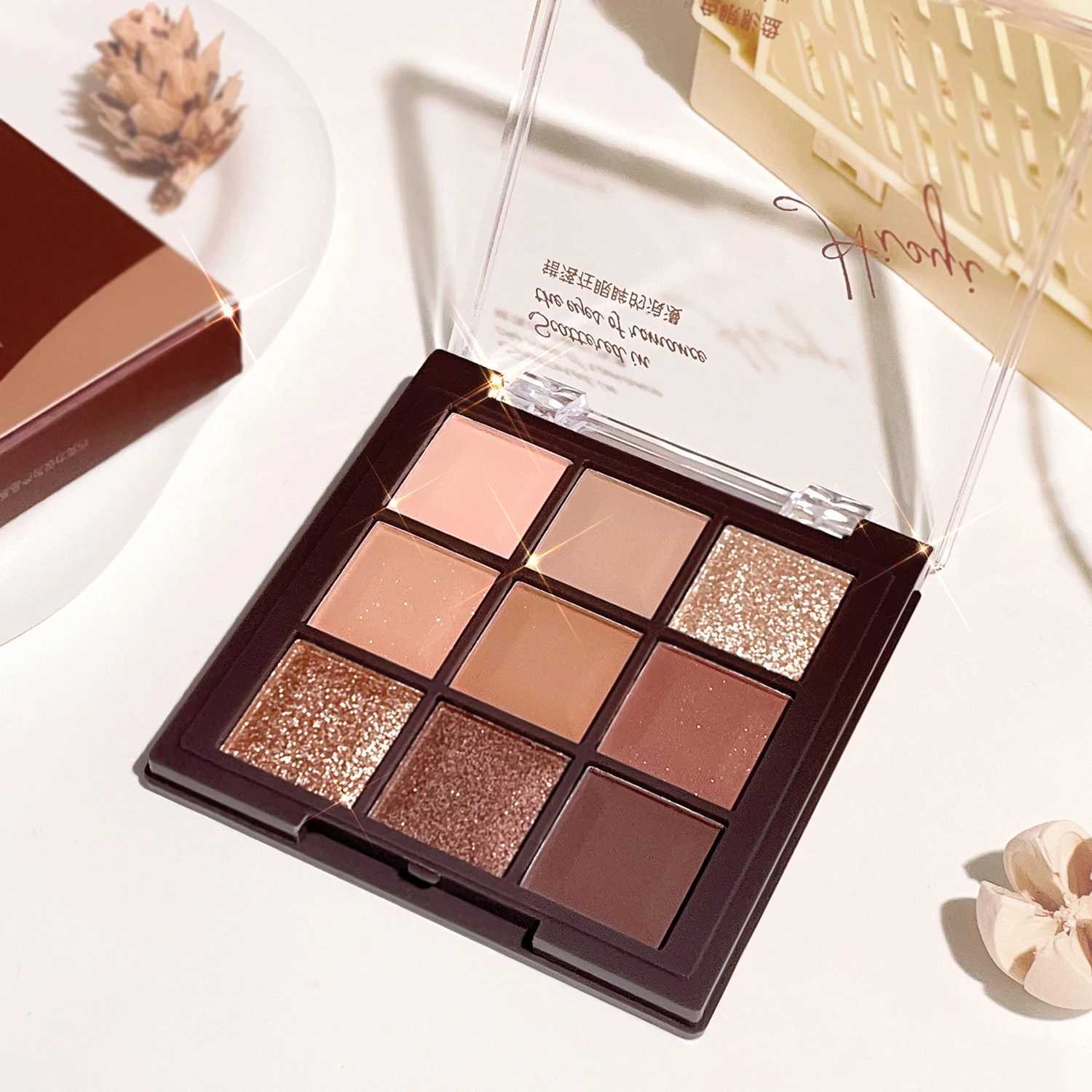 Mocha Chocolate Eyeshadow Palette - 9 natural brown and gold shades with shimmery and matte finishesXJ250520
