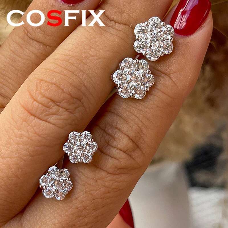 Moissanite Stud Earrings for Women Luxury Women Full Moissanite Stud Earrings Flower D Color Womens Moissanite Set Jewerly