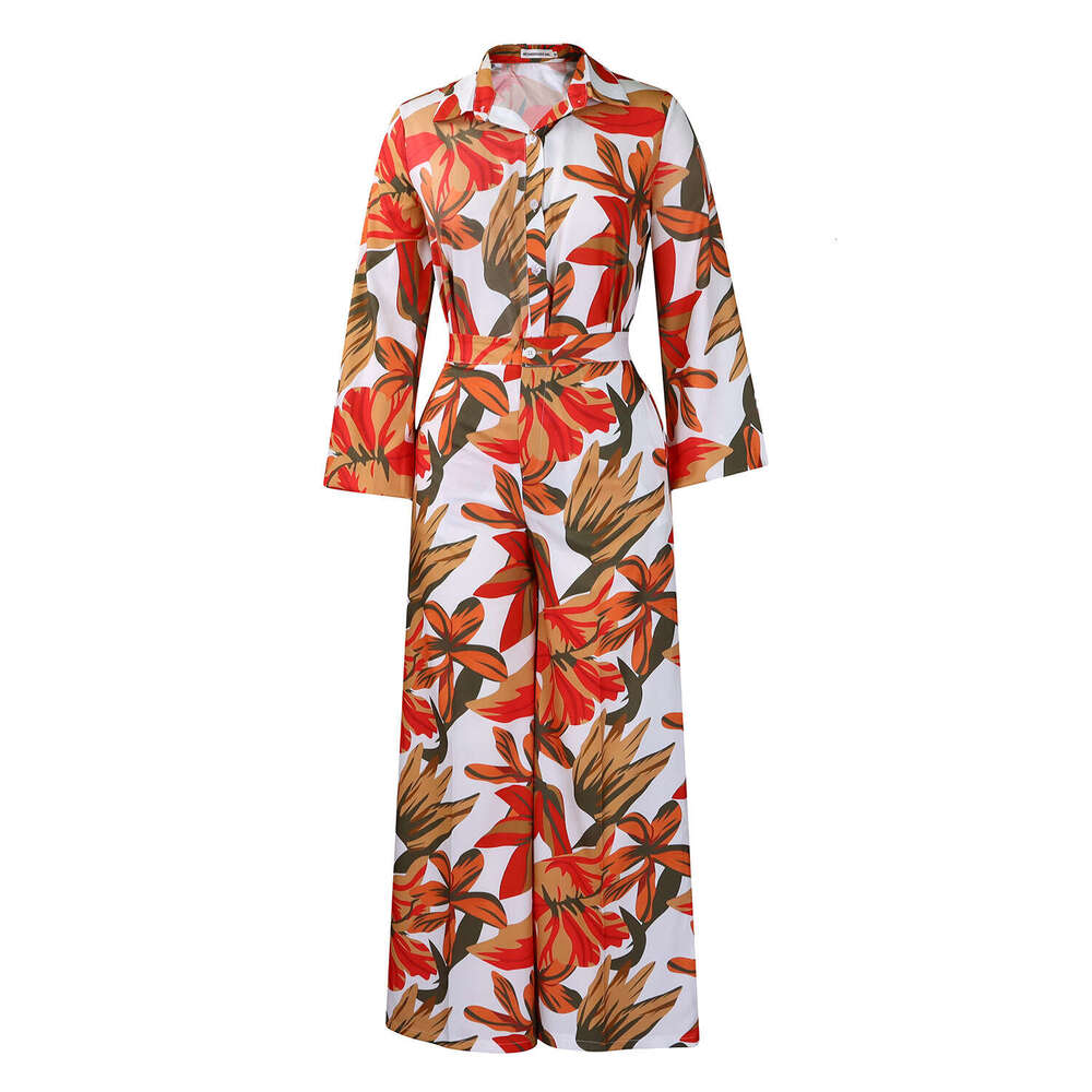 Women's Wear D3293 Women's Autumn/Winter New Fashion Loose Large Print Long Sleeve Shirt Wide Leg Pants Set