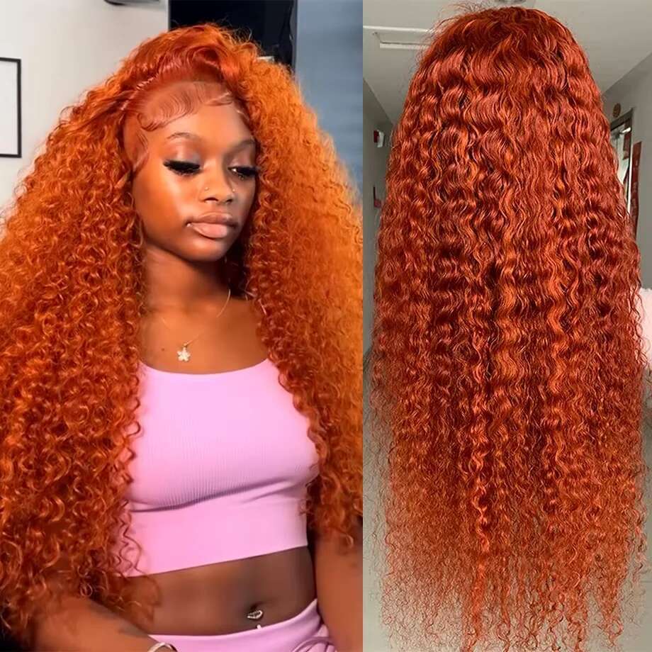 30 Inch Ginger Orange Water 13x4 Frontal Human Hair Deep Wave 350 Colored HD Brazilian Lace Front Wig For Women
