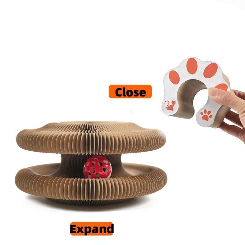 Transformable Scratcher with Bell Foldable Honeycomb Design Cat Climbing Tunnel Corrugated Cardboard Play Toy for Indoor Cats