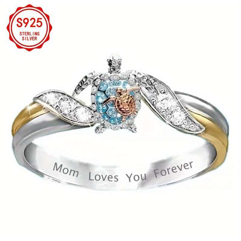 Creative Turtle Two-color Necklace Earrings Ring Set S Sier Weight 8g Inlaid with Moissanite Necklace Daily Wear Birthday Valentine'S Day Women&#