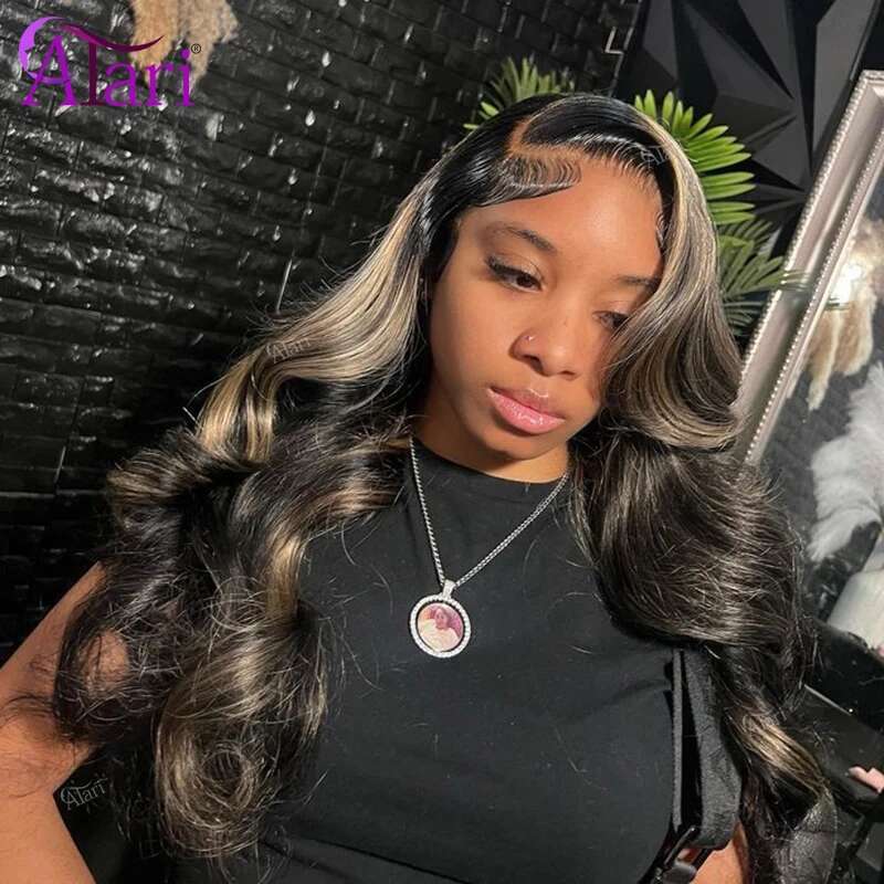 13x6 Frontal Body Wave Human Hair Wigs Blonde 27 with Black Pre Plucked 13x4 Highlight Transparent Lace Front Wig for Women