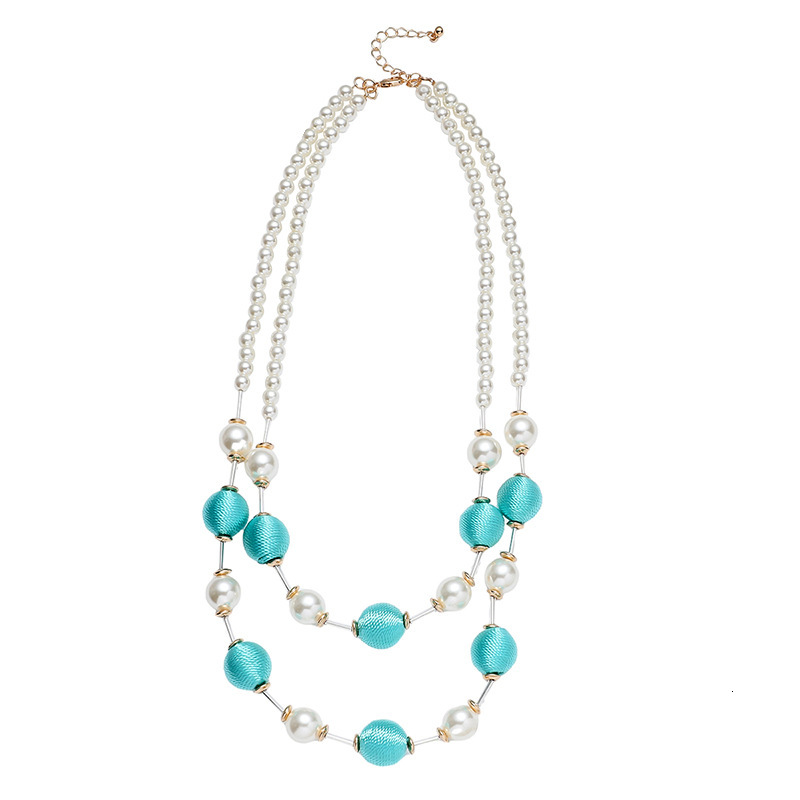 Turquoise color layered fashion necklace, women's string ball, pearl, light accessory