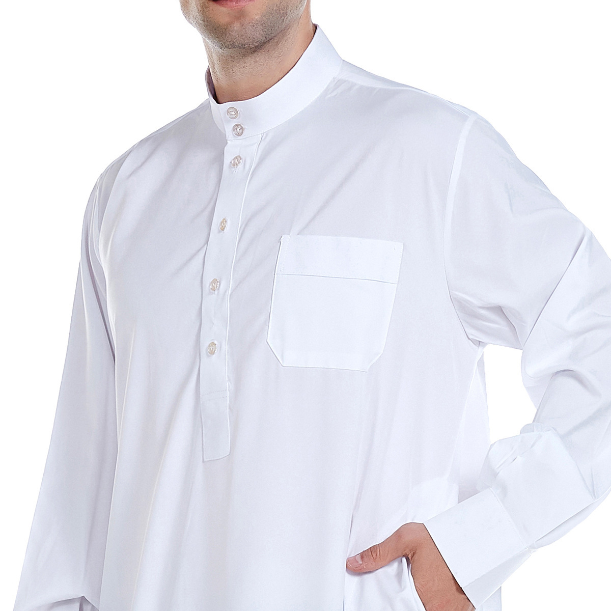 High quality new item free delivery men's standing collar solid color button Muslim long shirt large ethnic 2025 new item