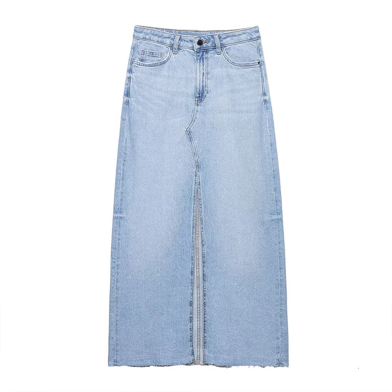 Willshela Women Fashion 2 Piece Set Denim Blue Single Breasted Tank Vintage Front Zipper Midi Skirt Female Chic Skirts 250520