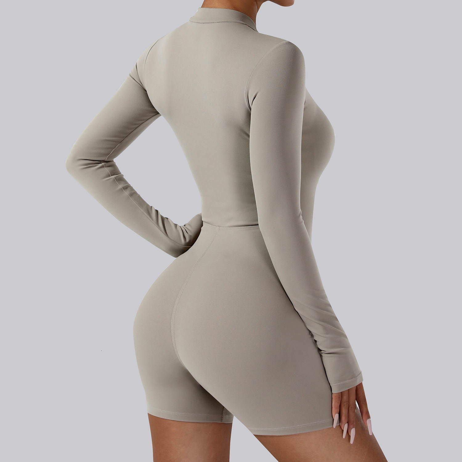 New open neck zipper long sleeved yoga dance fitness suit tight fitting sports jumpsuit