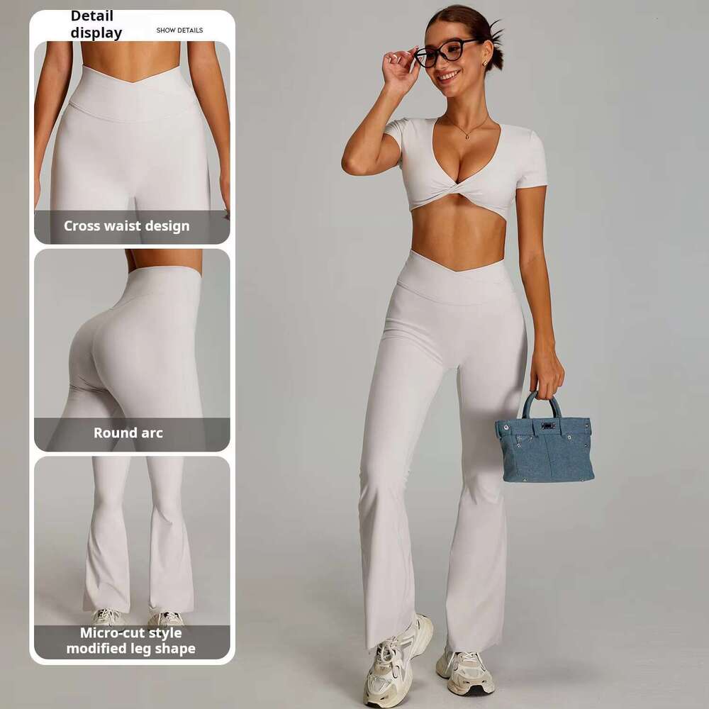 DHEssentials Cross High Waist Yoga Bottom Nude Tight Fit, Hip Lifting Fiess Pants, Women's Casual Sports Wide Leg Micro Bell Bo