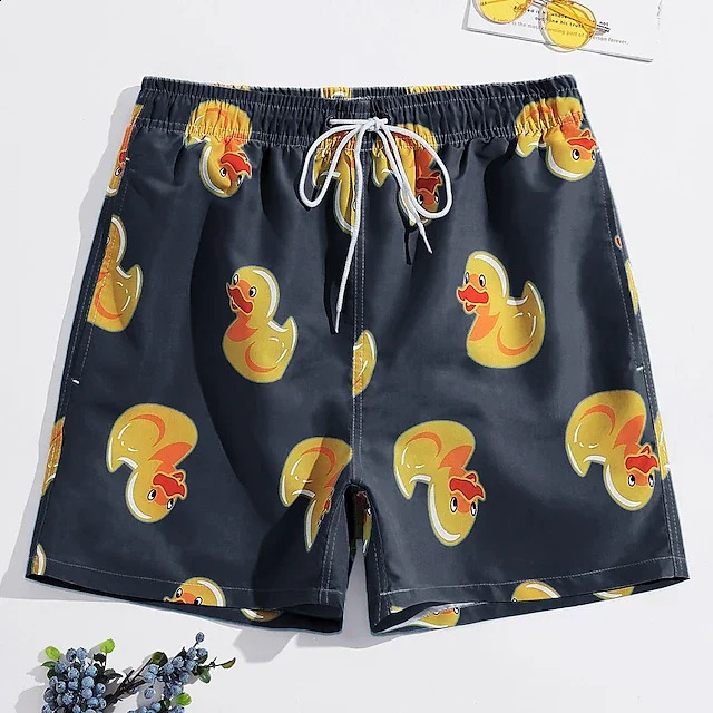 Mens Board Shorts Swim Trunks Summer Beach Print Graphic Flamingo Yellow Duck Comfort Breathable Short 250516