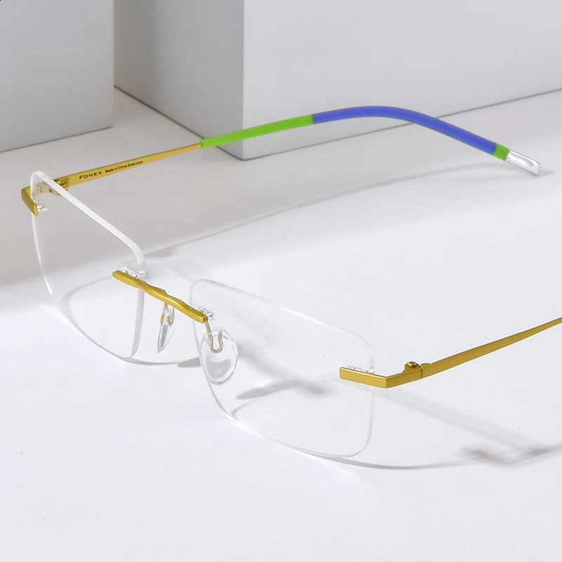 FONEX Glasses Frame Men n Rimless Square Eyeglasse Frameless UltralightWeight Japanese Eyewear 85900 250515
