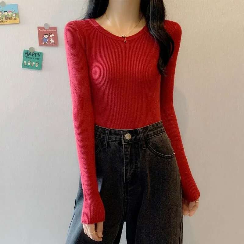 Autumn Winter Women Sweaters Long Sleeve Knitted O Neck Pullover Sweater Femme Basic Solid Jumpers Top Fashion Clothes Pullovers