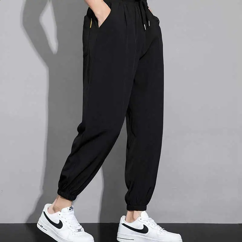 Ice silk pants for men in summer thin casual quick drying sports sweatpants loose ankle Haren 250517