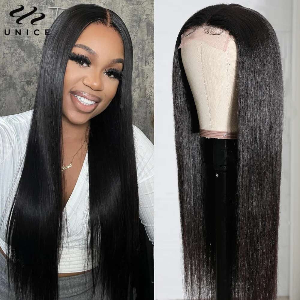 Middle Part Straight Human Hair 4x1 T-Part Closure Wig Pre Plucked Lace Front Wigs for Women 150% Density