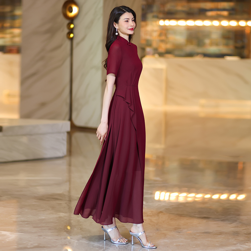 summer chinesestyle cheongsam dresses for women exuding highend elegance and graceful charm with short sleeves printed chiffon fabric and a onepiece d