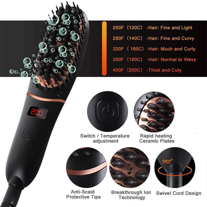 Home 2 in 1 electric LED display mini ion straight hair brush portable beard straightener