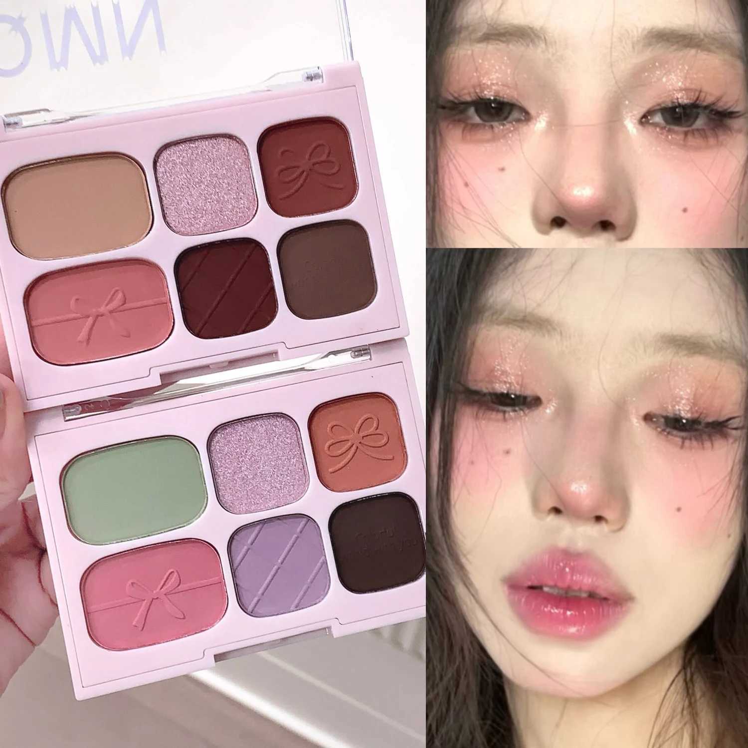 6 Color Matte Eyeshadow Palette Powder Brightening Eyes Highlighter Pink Facial Blusher Glitter Shimmer Eye Shadow Korean MakeupXJ250520