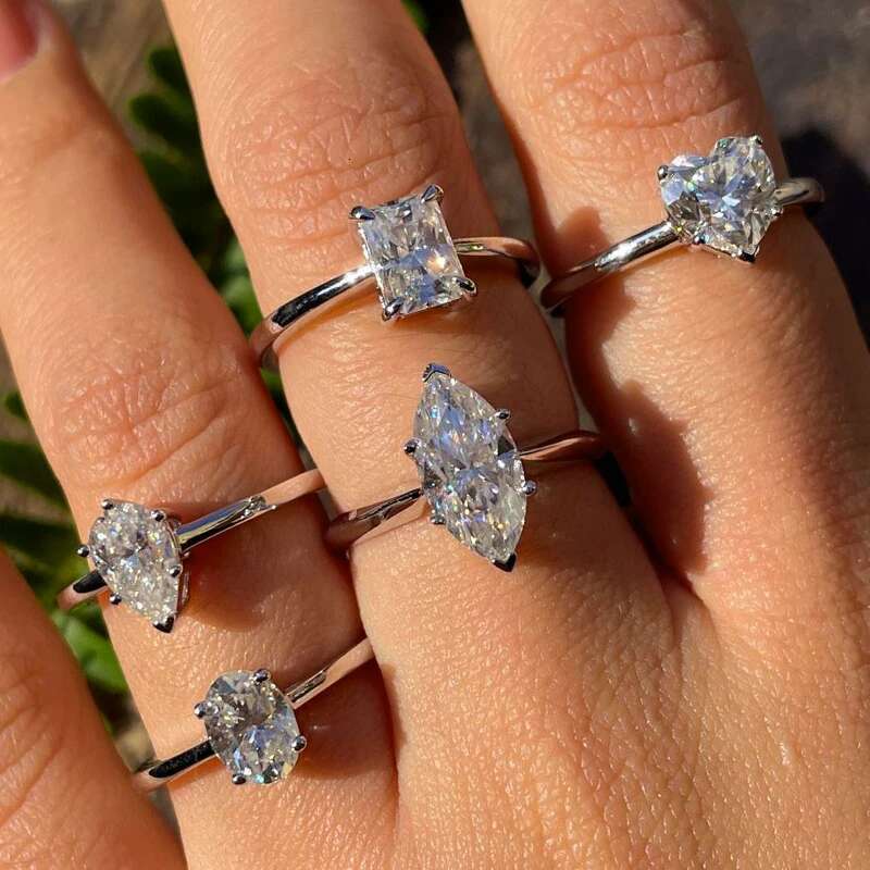 COSFIX Princess Cut Women Moissanite Diamond Pear/Marquise/Oval Cut Moissanite Rings for Women Luxury Four Claws Women Rings