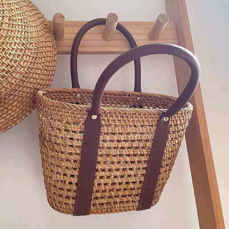 Rattan Knitted Hand-Woven Starry Sky Handbag 2024 Summer Seaside Holiday Travel Crossbody Bags For Women