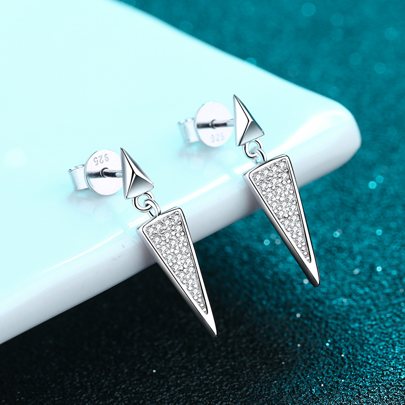 S925 Sterling Silver Earrings with Zirconia, Triangular Design, Hypoallergenic, Elegant Drop Earrings for Women