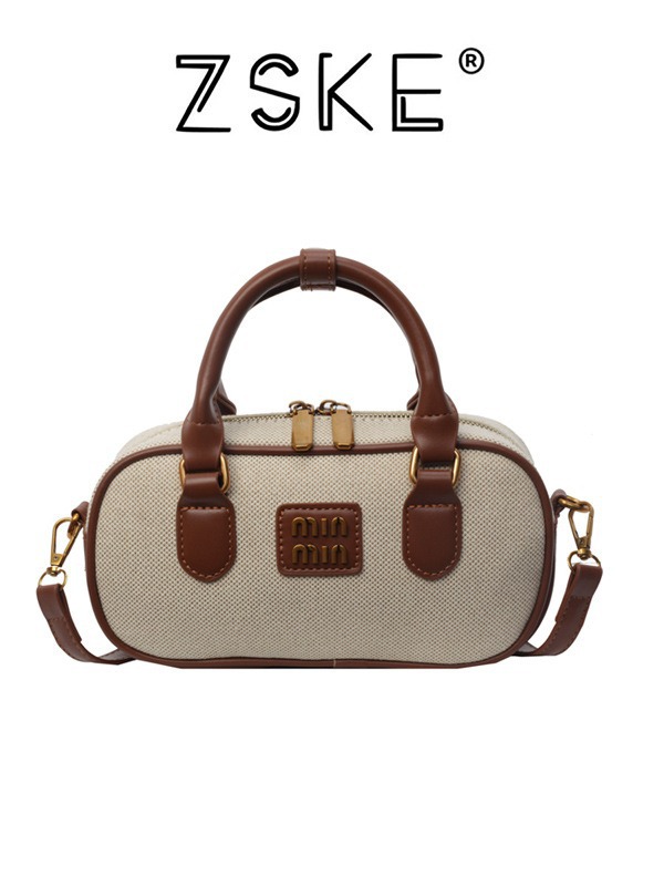 Free shipping Designer Women's 2025 quality hand-held bowling bag, new retro and fashionable chain small square bag, versatile canvas bag, crossb