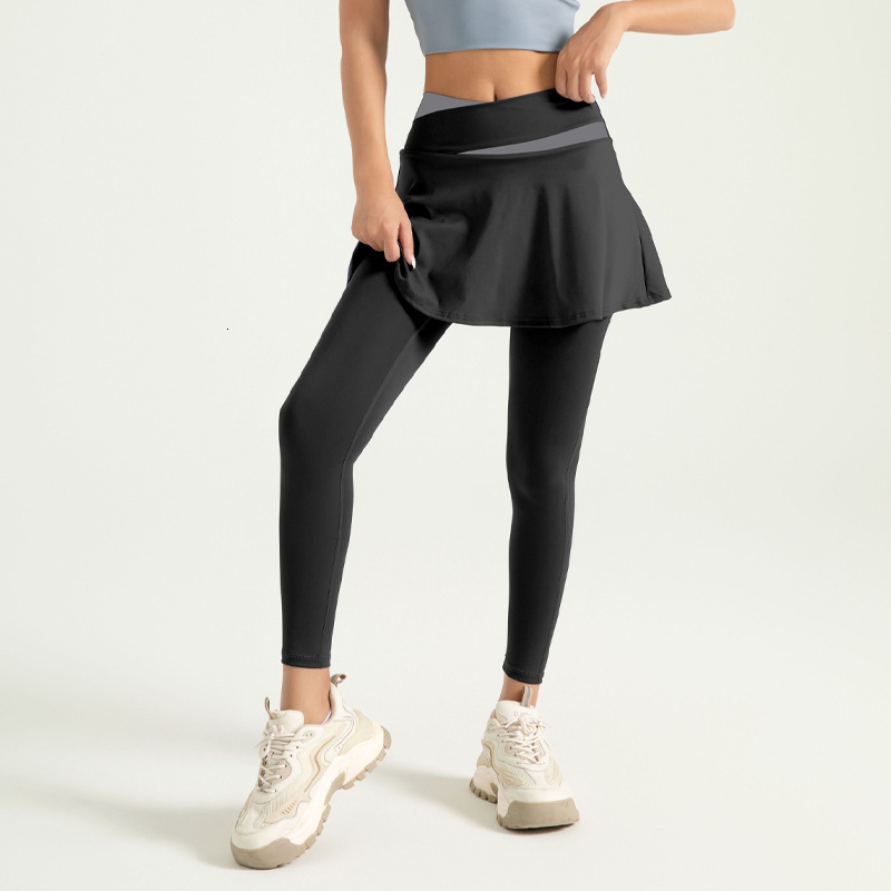 New Fake Two piece Anti Light Out Yoga Pants Naked Elasticity Color blocked High Waist Hip Lifting Fitness