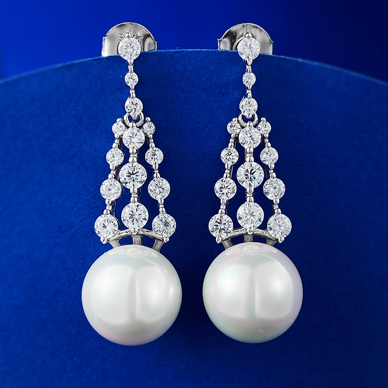 2025 New S925 Sterling Silver Dazzling Tassel Pearl Earrings with Zirconia for a Unique, Elegant Look