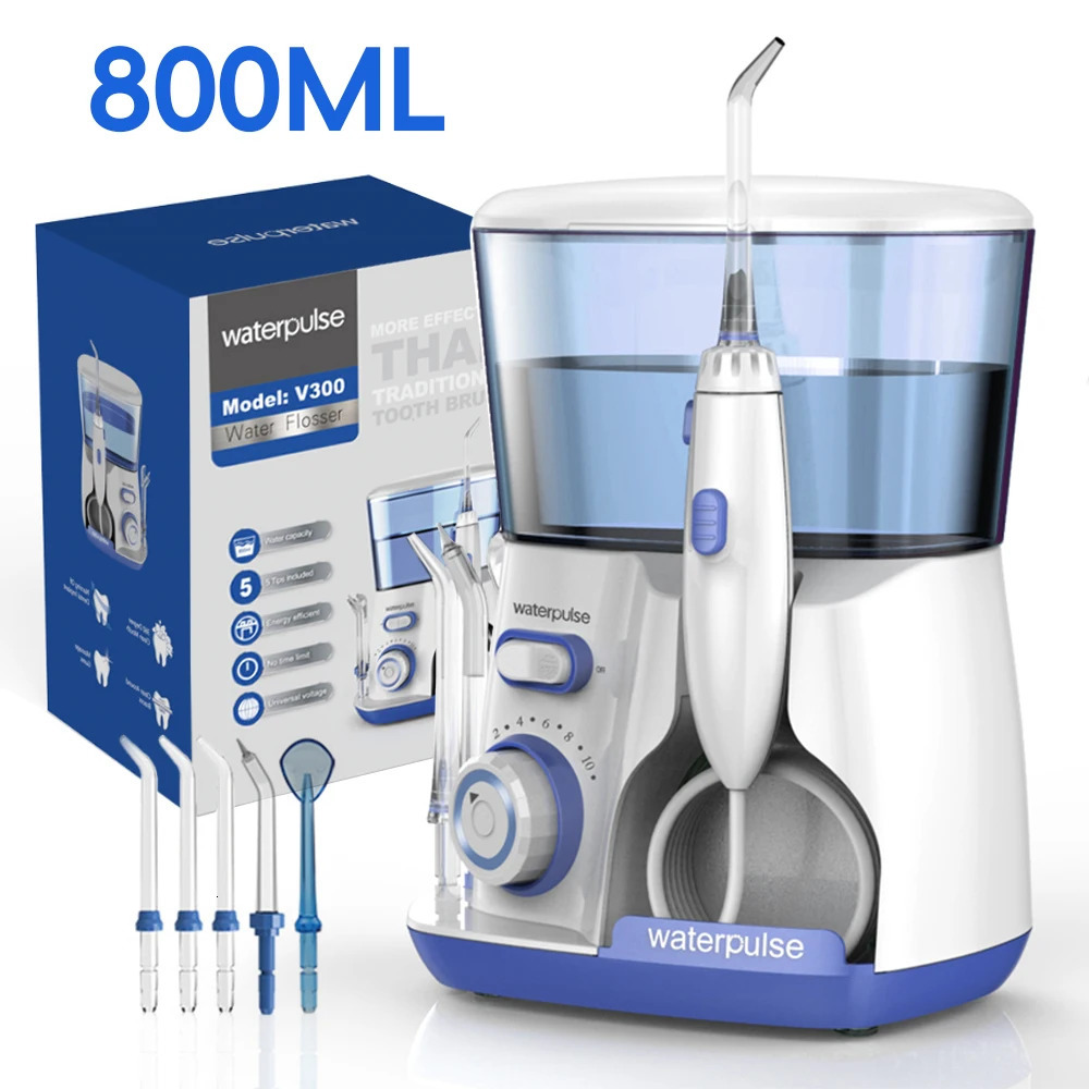 Waterpulse Electric Water Flosser Oral Irrigator 800ML Large Capacity Dental Hygiene Flossing Teeth Cleaner with 5x Tips 250519