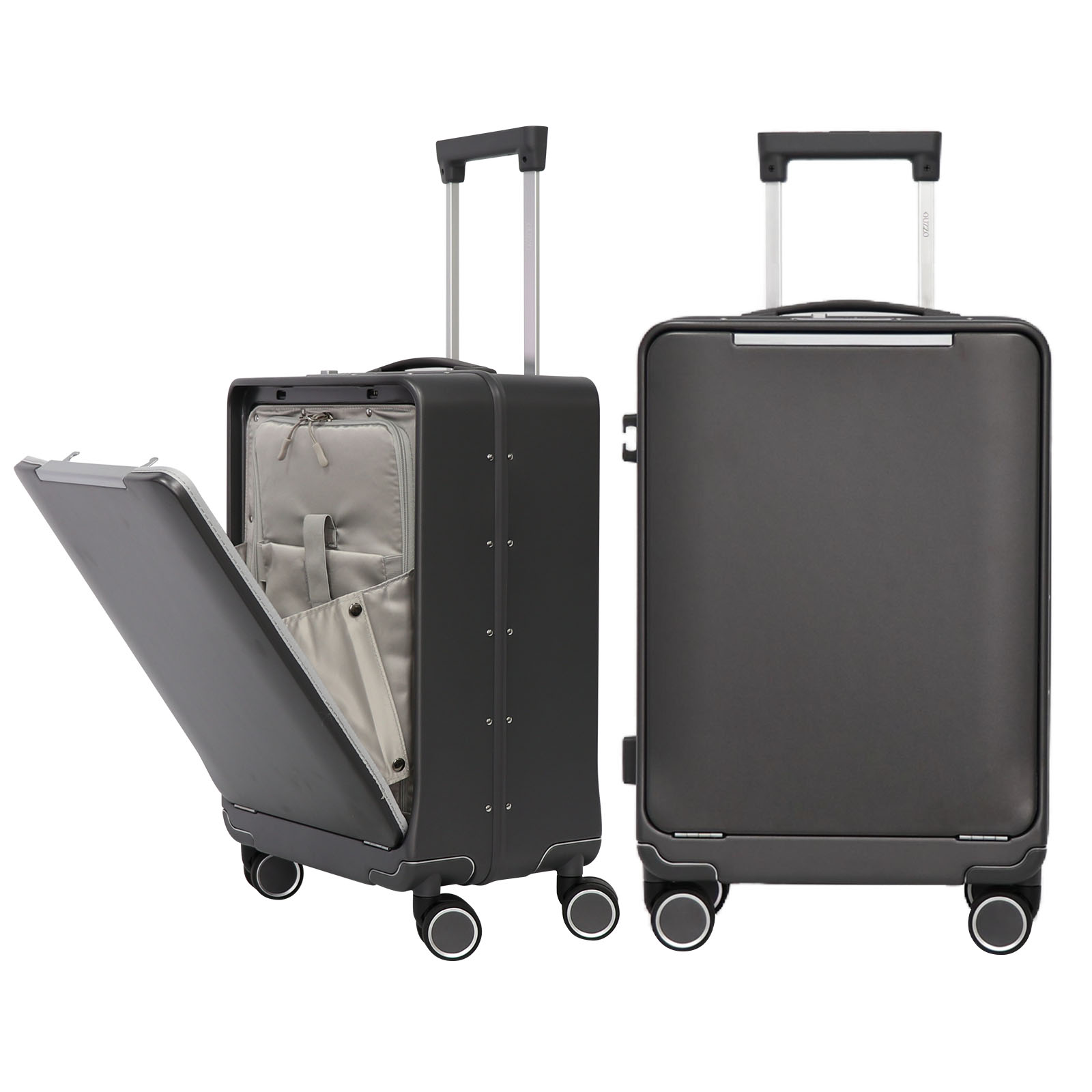 Carry On Suitcase with TSA Lock, 20-Inch Grey White Silver PC Front-Opening Luggage for Personal Travel and Business Luggage