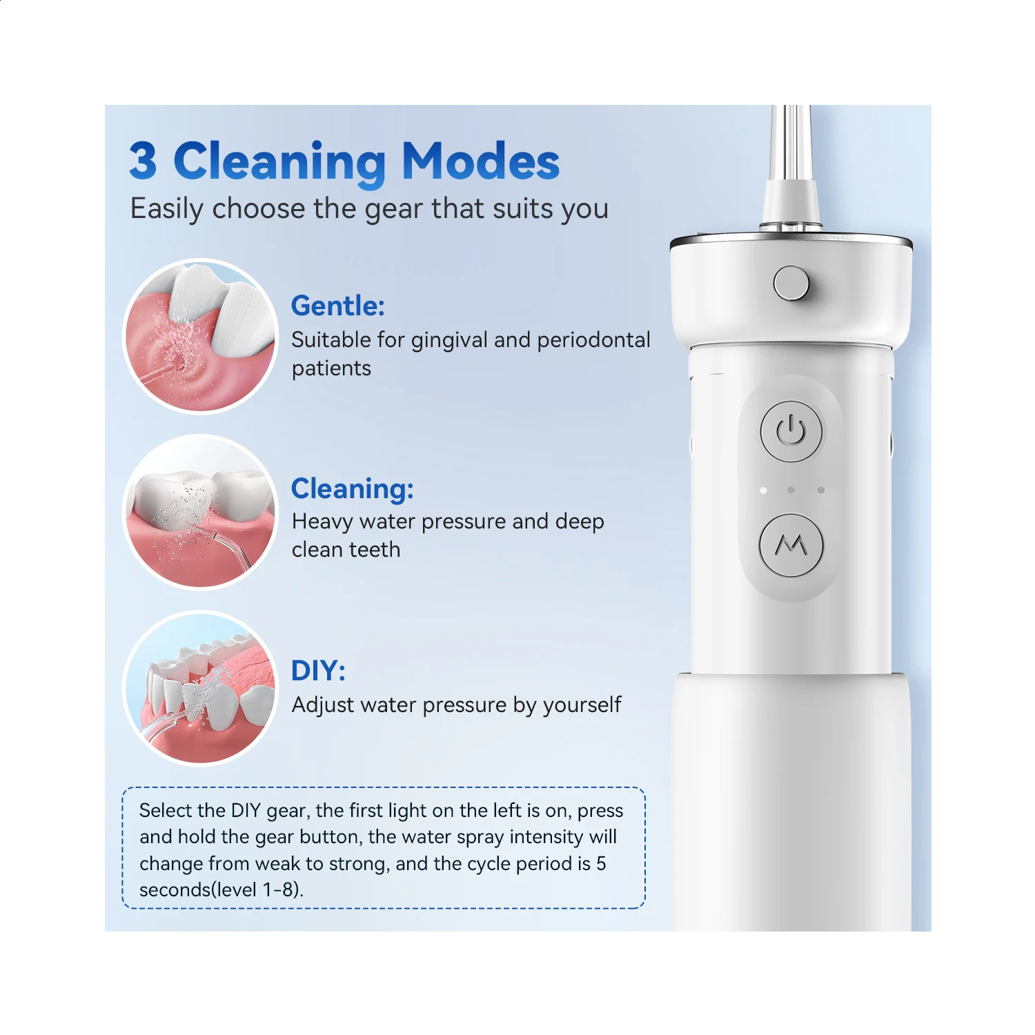 Sejoy Oral Irrigator Portable Dental Water Flosser USB Rechargeable Water Jet Floss Tooth Pick 5 Jet Tip 3 Modes Teeth Clean 250520