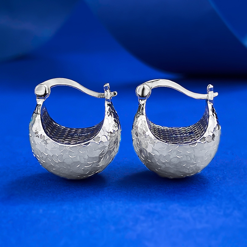 S925 Sterling Silver Hammered Finish Ball Earrings, Elegant and Modern Design, Perfect for Daily Wear and Special Occasions