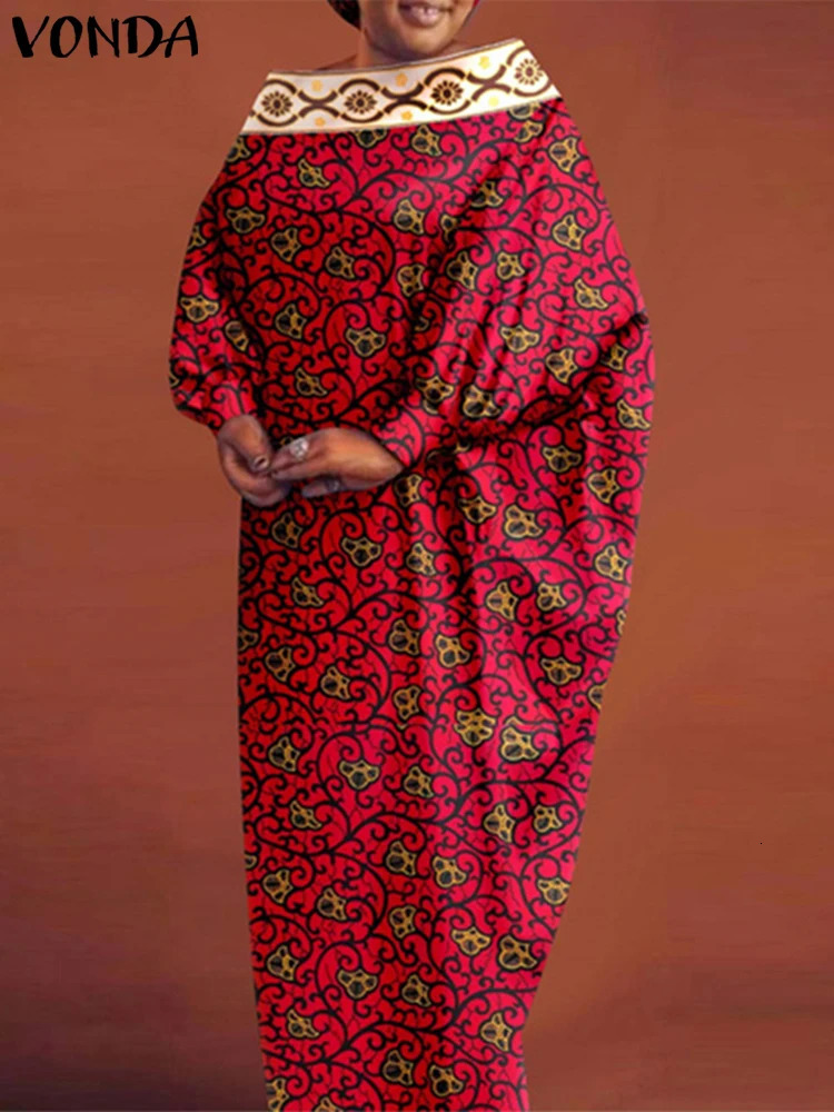 Plus Size 5XL VONDA Women Bohemian Printing Maxi Dress Long Bat-wing Sleeve Elegant Vestidos Casual Round Neck Long Robes 250520