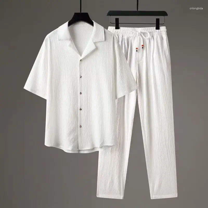 Men's Tracksuits (Shirt Trousers) 2025 Summer Fashion Single Breasted Buckle Sets Men Shirt Short Sleeve High Quality Shirts Male