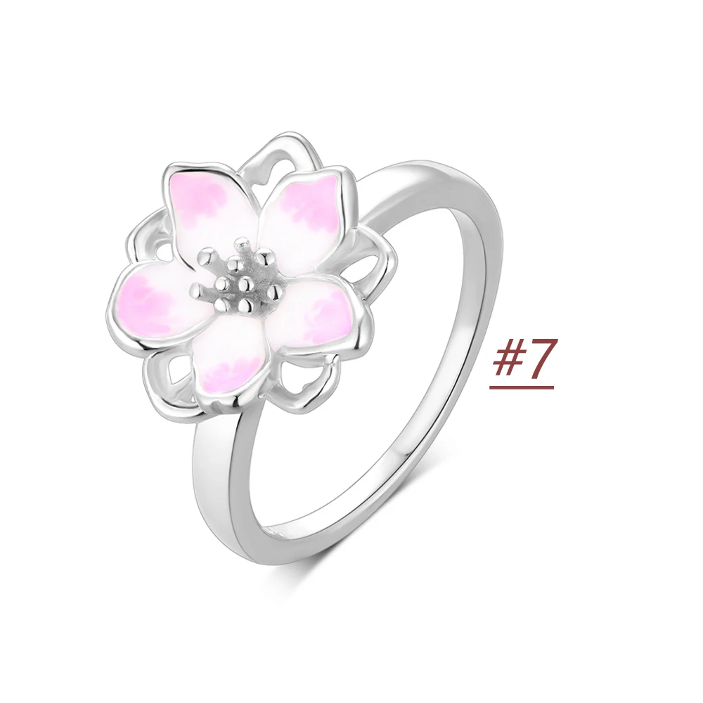 FewDook 2025 New Original Desgin Blue Cherry Blossom Dangle Charm & Rings Set Fit Pan Charms Bracelet Necklace DIY Women Summer Vintage Fine Jewelry G