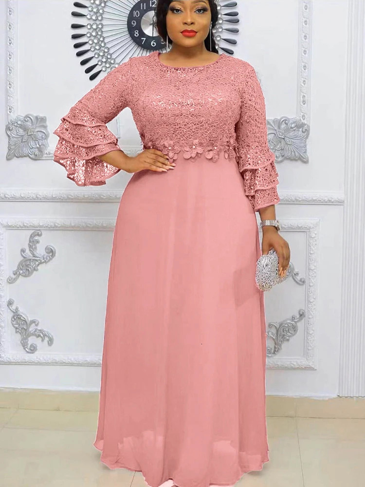 Elegant Women Evening Dresses Sequin Chiffon Long Dress African Dashiki Outfits Party Prom Birthday Gowns Female Clothing 250520