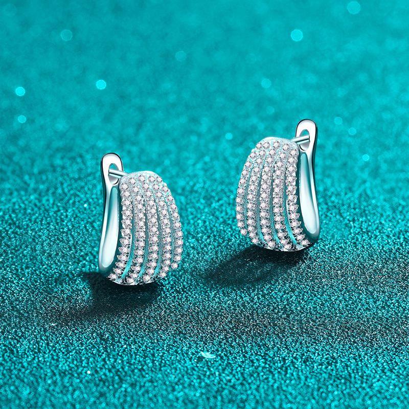 Luxury S925 Sterling Silver Moissanite Earrings with Detailed Diamond Accents