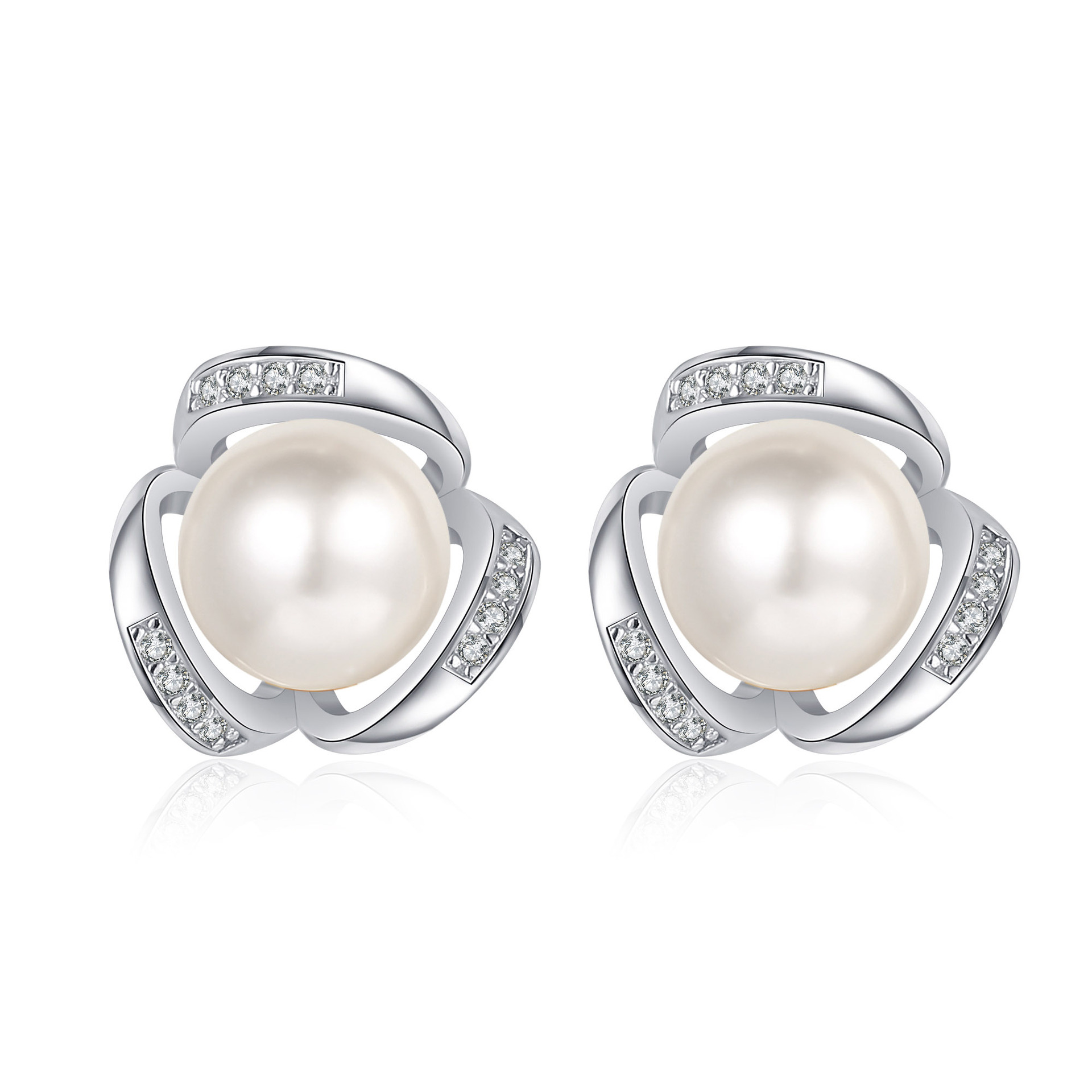 Elegant 925 Sterling Silver Earrings with Moissanite and Freshwater Pearls, PT950 Gold Plated Stud Earrings for Women