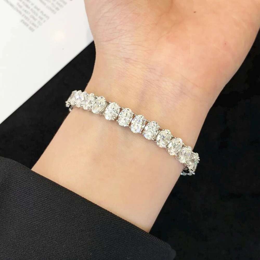 4*6mm 0.5CT Oval Cut Full Moissanite Tennis Bracelet for Women 925 Sterling Silver Sparkling Oval Diamond Bracelets Jewelry Gift