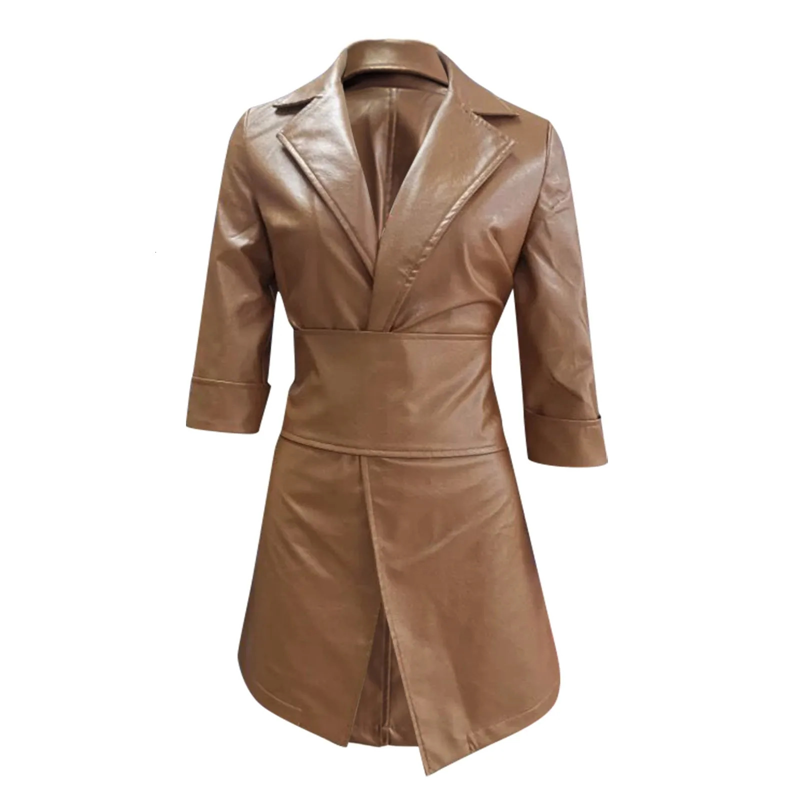 Sexy Women PU Leather Dress Long Sleeve V Neck Winter Bodycon Dress Blazer Mini Dress With Belt Office Ladies Elegant Dress 250517