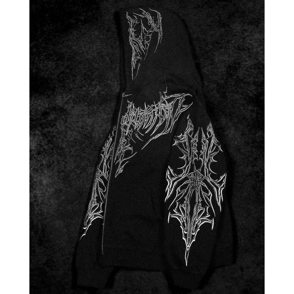 2000s Breathedivinity Gothic Style Pattern Hoodie Oversized Popular Sweatshirts Dark Textured Cool Print Man Coat Jacket