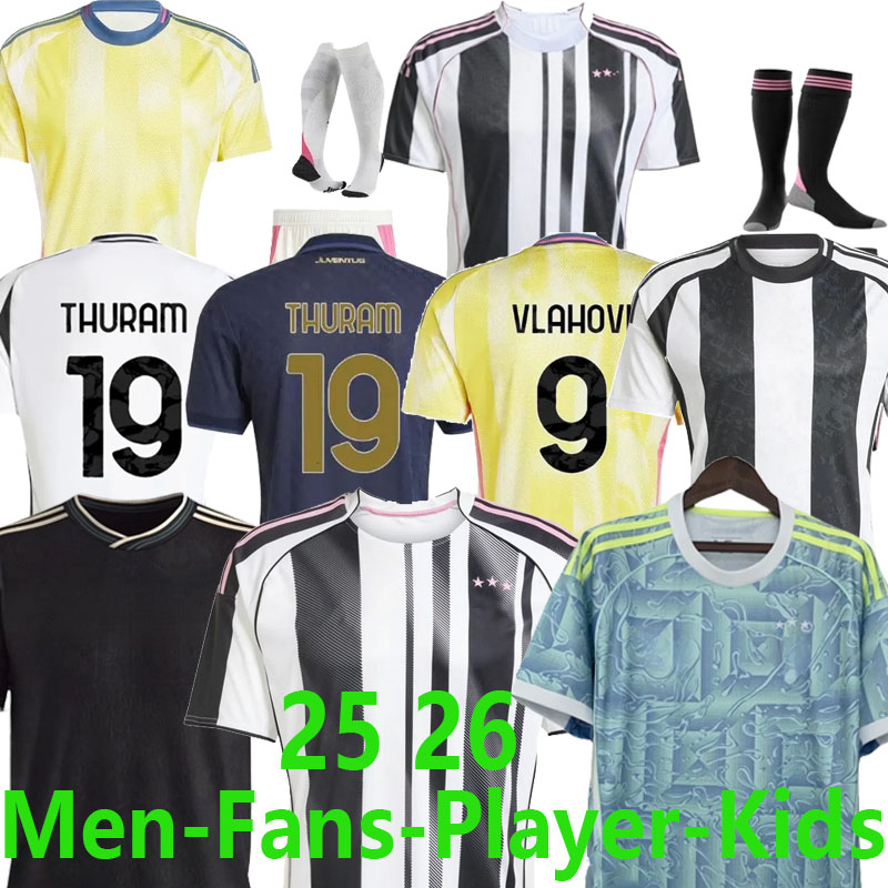 24 25 26 juve Soccer Jerseys VLAHOVIC Yildiz McKENNIE BREMER Douglas Luiz Maglia 2025 2026 Thuram Kalulu Gatti Cambiaso Danilo Juventusfans player Kits Mens Kids.