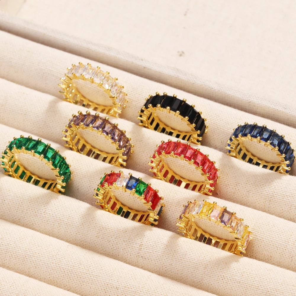 Promotion Ice Out Bling Fashion Cubic Zircon Rings For Women Rainbow CZ Paved Band Finger Wedding Jewelry 250519
