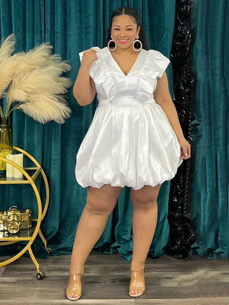 SOMO Plus Size Dresses Solid Occasion Pockets Cute Elegant Office Lady Midi Dress Summer Outfits Wholesale Drop 250520