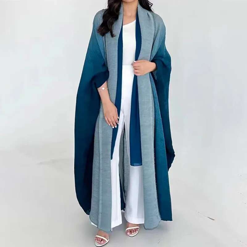 Dubai Prom Thin Long Coat For Women Elegant Casual Evening Party Pleated Chiffon Robe Plus Size Female Fashion
